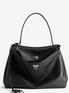 Balenciaga Black Leather Top-Handle Shoulder Bag with Silver Hardware